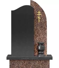 Памятник на могилу из черного и коричневого гранитов с гравировкой креста
