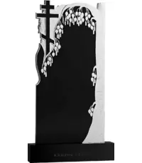 Береза и крест - вертикальный памятник с православной символикой и резной ветвью