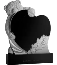 Тедди и большое сердце - резной вертикальный памятник в форме сердца