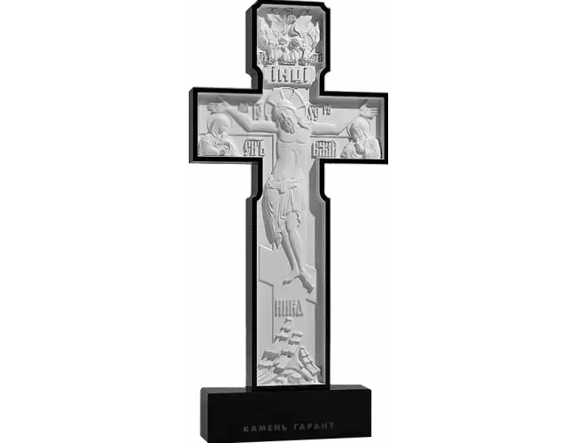 Памятник из чёрного гранита Крест с распятием резной
