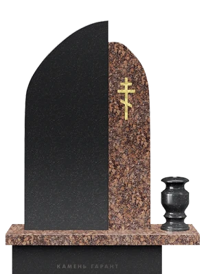 Памятник из черного и коричневого гранитов с крестом 