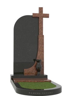 Полукруглый памятник с крестом из коричневого гранита
